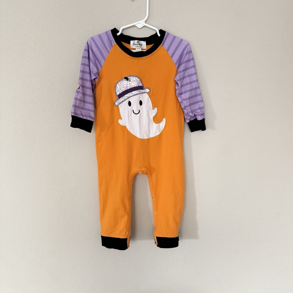 Marie Nicole Halloween Ghost Embroidered Applique Romper Baby 18-24 Months